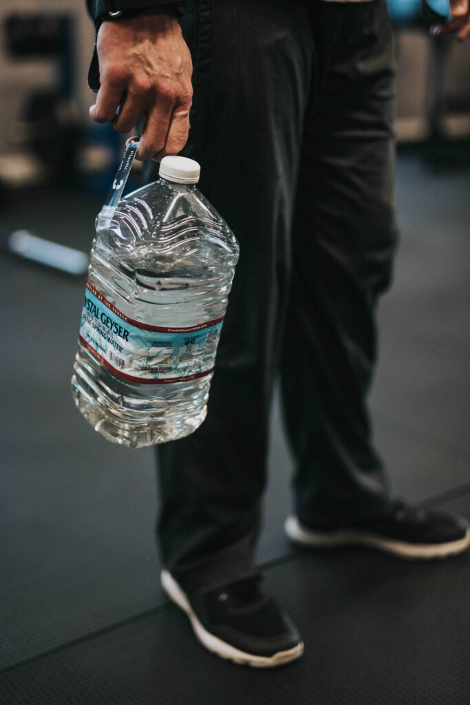 A gallon of water to stay hydrated with.